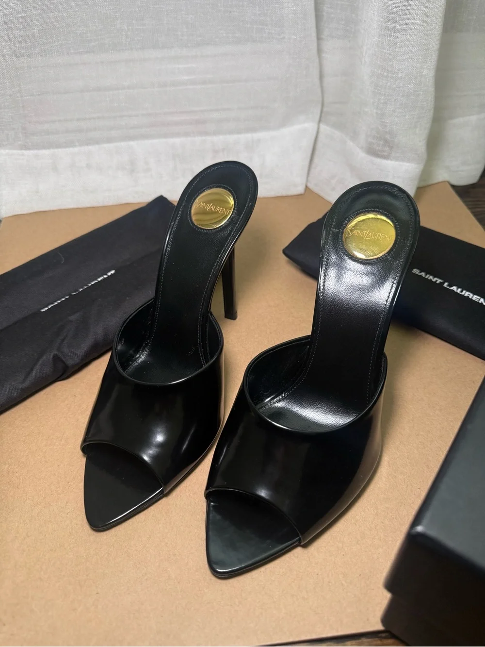 Saint Laurent Goldie 110 Mule Sandals Black Patent Size 38 - Picture 4 of 7